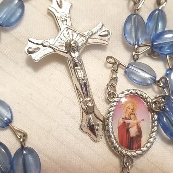 Silver Blue Rosary Cross Crucifix - Picture 2 of 5